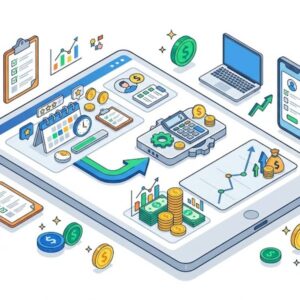 Изометрическая иллюстрация калькулятора дохода для сайта о заработке на прохождении платных опросов