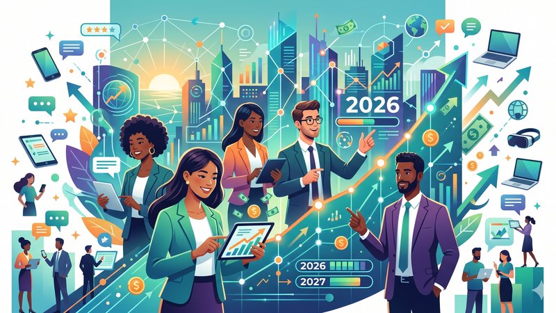 Современная иллюстрация трендов заработка на опросах в 2026-2027 годах для блога компании Заработок 38